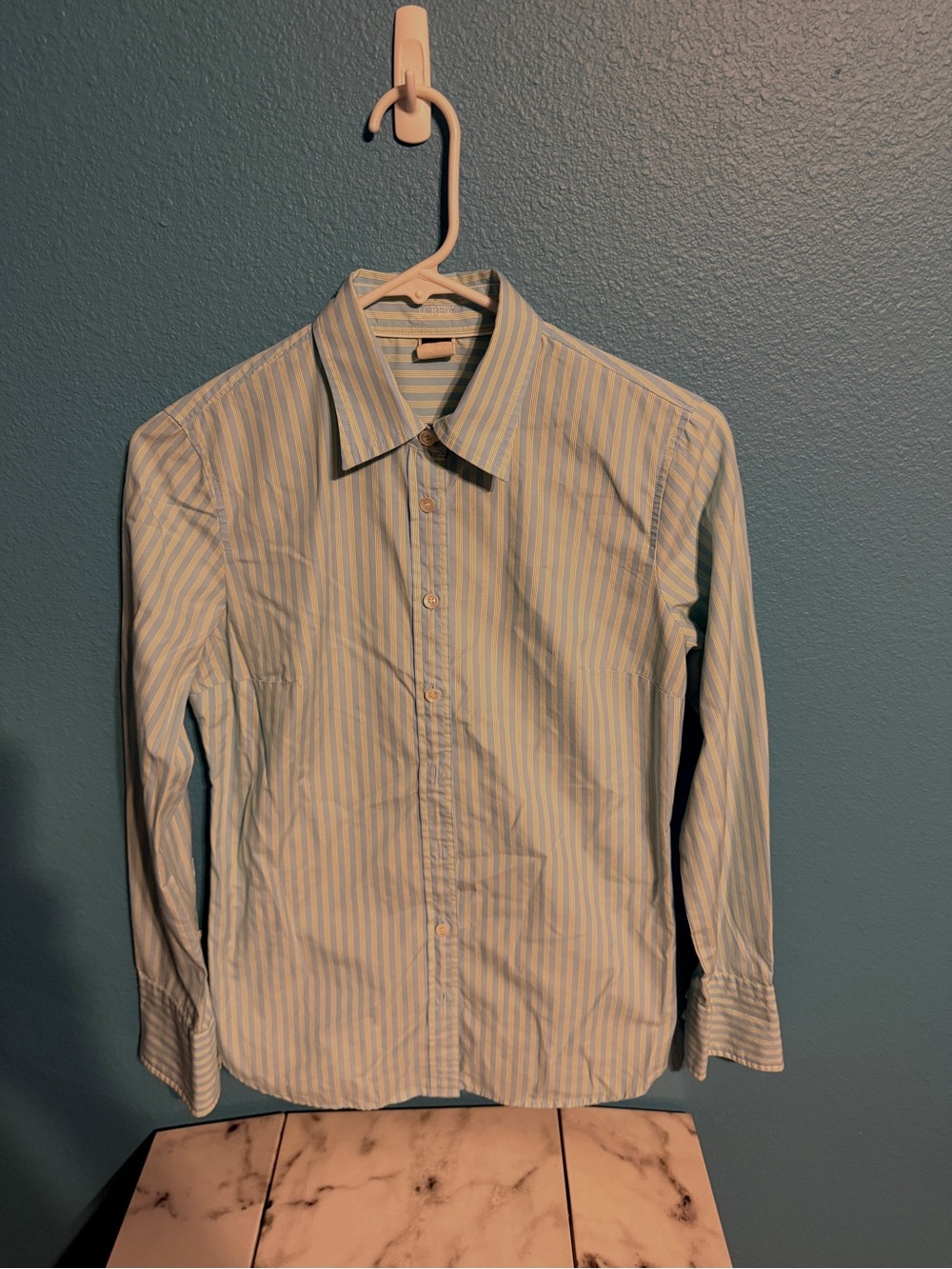 J. Crew Light Blue White and Green Striped Dress Shirt